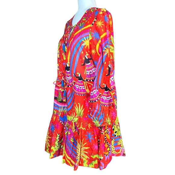 NEW FARM RIO Magic Forest Cotton Mini Dress M Tropical Dopamine Colorful Boho - Picture 5 of 16